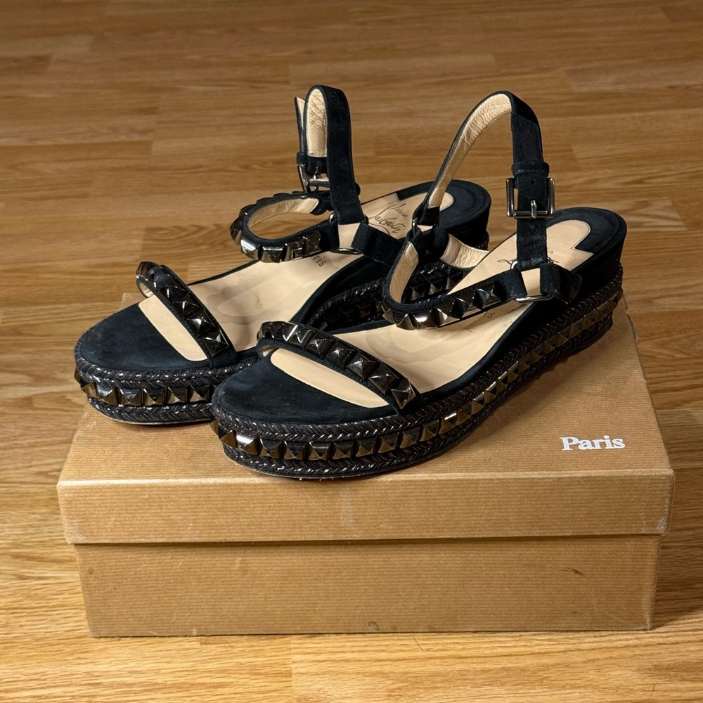 Christian Louboutin Cataclou Black Suede Studded Sandal Size 40 - Picture 2 of 9